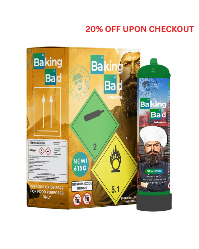 Baking Bad 615g N2O cream charger cylinder with retail packaging box