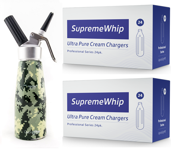 Starter Pack - SupremeWhip Cream Chargers –24Pks  & 0.5L Army Print Dispenser