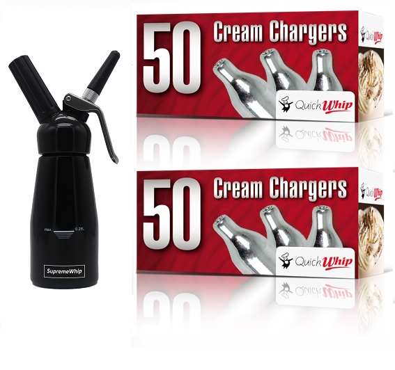 Starter Pack - QuickWhip Cream Chargers – 600 - (12 x 50 Packs)  & 0.25L SupremeWhip Dispenser Black