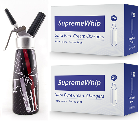 Starter Pack - SupremeWhip Cream Chargers –24Pks  & 0.5L SKULL Print Dispenser
