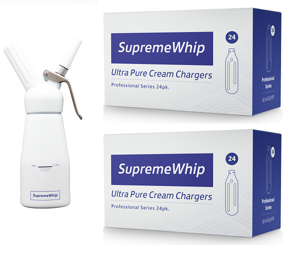 Starter Pack - SupremeWhip Cream Chargers – 600 - (25 x 24 Packs)  & 0.25L White Dispenser