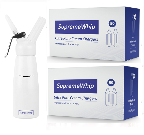 Starter Pack - SupremeWhip Cream Chargers – 600 - (12 x 50Pks)  & 0.5L White Dispenser